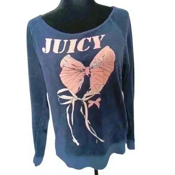 Juicy Couture Womens Navy Long Sleeve Vintage Velour Shirt L - Picture 1 of 12